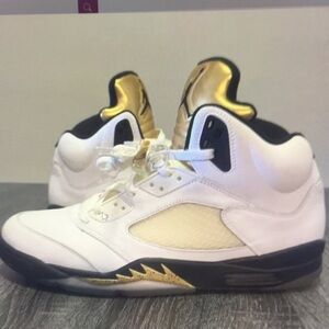 White and Gold High-Top Sneakers